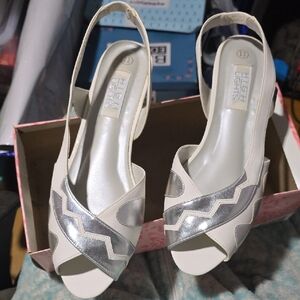 Women's Silver and Cream Slingback Shoes